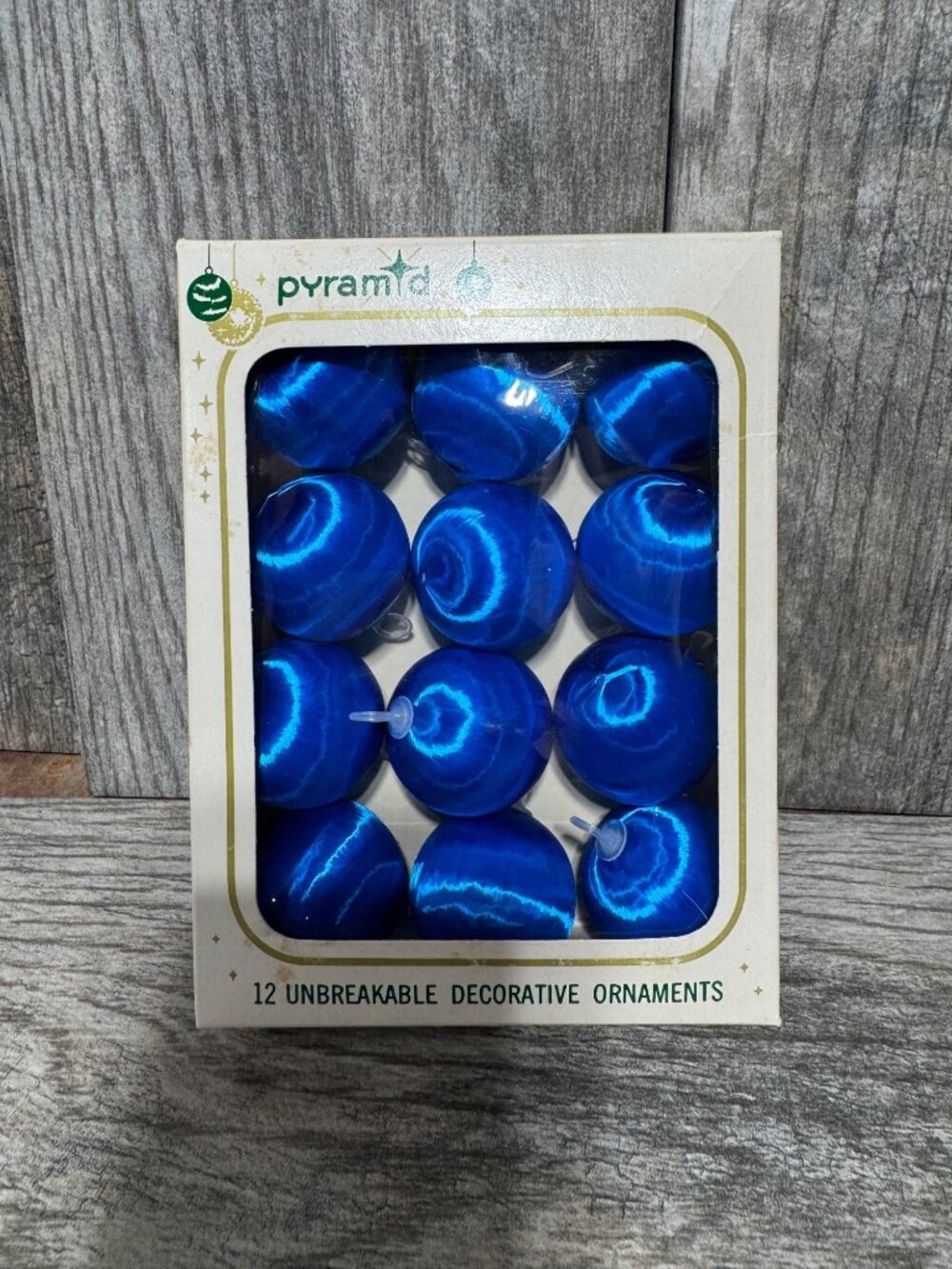 Pyramid Satin-Sheen 12 Blue Unbreakable Christmas Tree  Hanaoka Ball Ornaments 1 - Picture 2 of 8